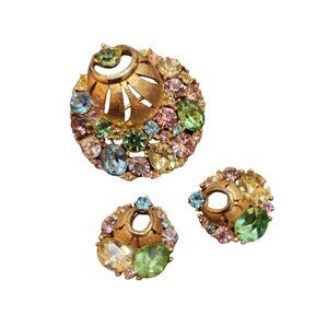 Vintage Rhinestone Unsigned Brooch Set (A4369)
